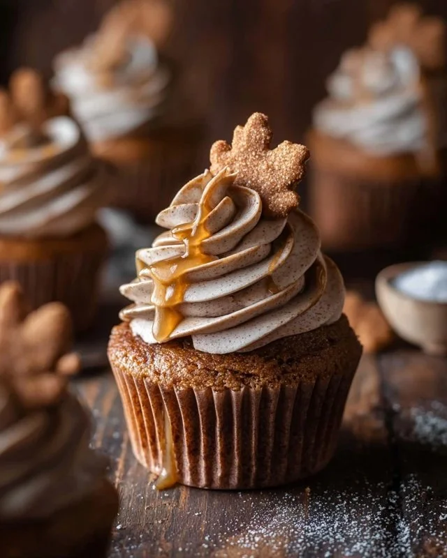Chai spice maple cupcakes topped with creamy frosting
