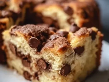 Moist and delicious Chocolate Chip Cake with chocolate chips on top