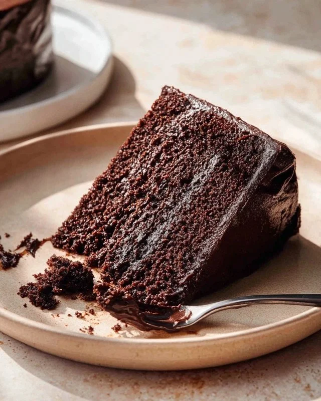 Deliciously rich Chocolate Espresso Cake topped with chocolate ganache and coffee beans.