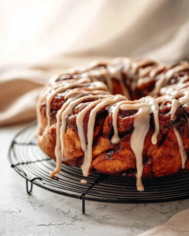 Delicious cinnamon monkey bread with gooey caramel glaze on a plate