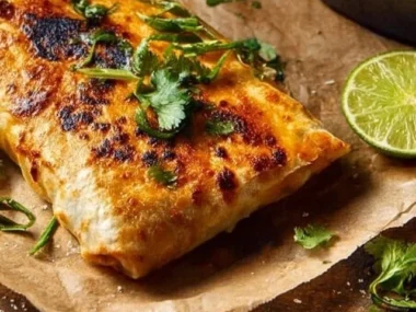 Delicious folded crispy buffalo chicken wraps with fresh ingredients