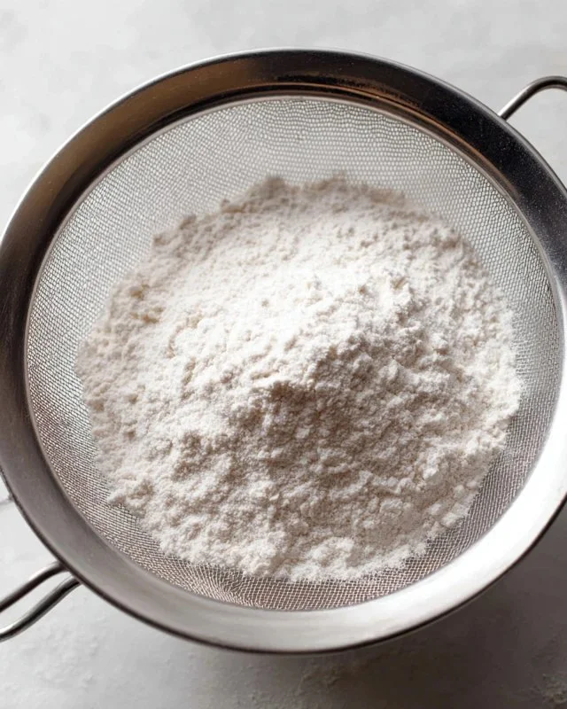 A bowl of homemade cake flour with a whisk, perfect for baking cakes.