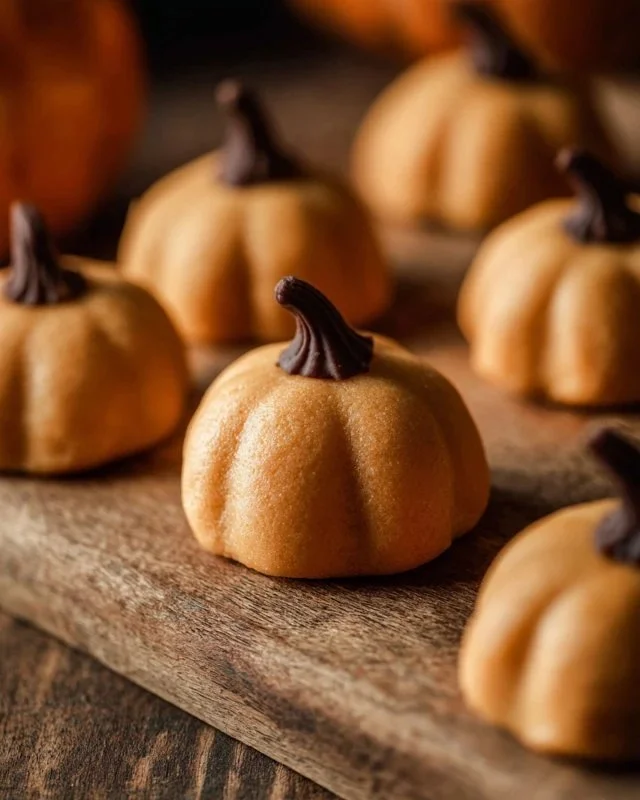 Mini pumpkin shaped cookies decorated for Halloween