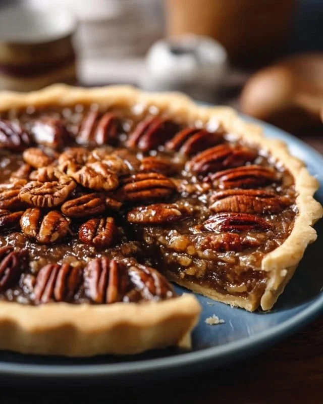 Delicious homemade pecan pie with a golden crust and rich filling.