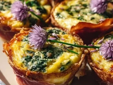 Delicious prosciutto egg tart with creamy eggs and crispy prosciutto