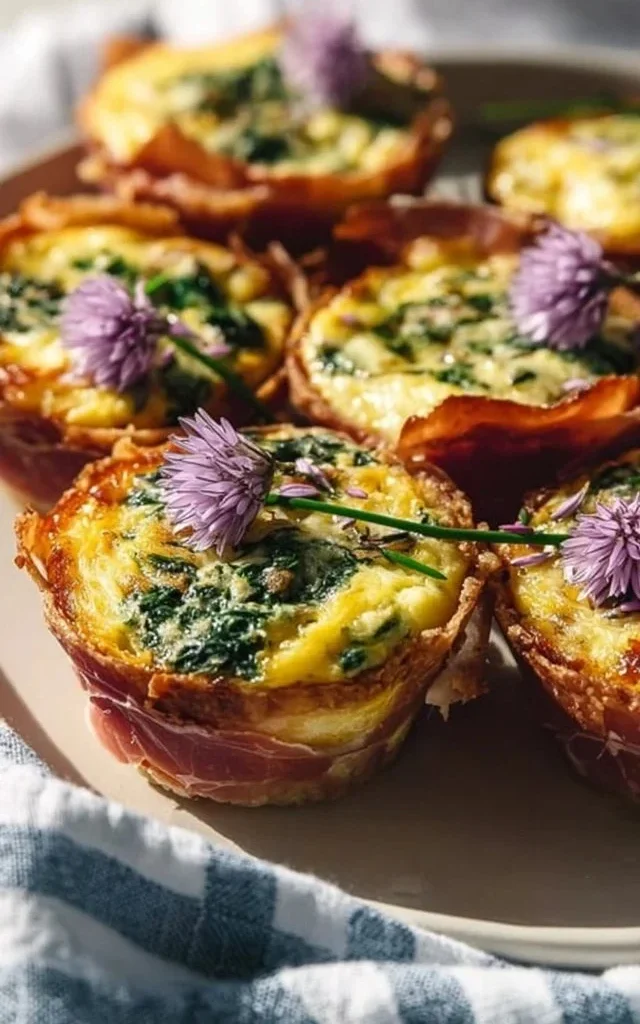 Delicious prosciutto egg tart with creamy eggs and crispy prosciutto