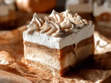 Delicious Pumpkin Pie Cheesecake Bars topped with whipped cream and spices