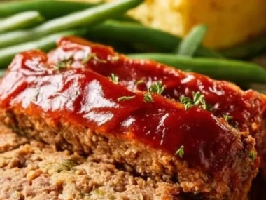 Delicious Ritz Cracker Meatloaf served on a plate with vegetables