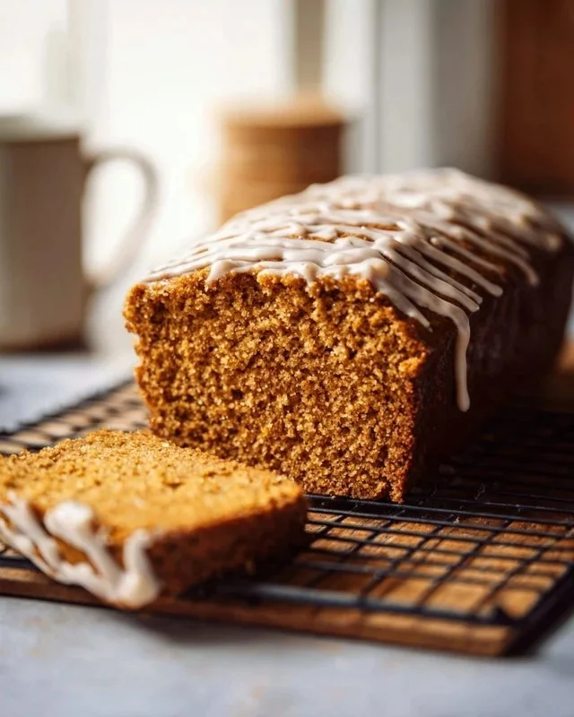 Loaf of super moist pumpkin bread with cinnamon and nutmeg, fresh from the oven