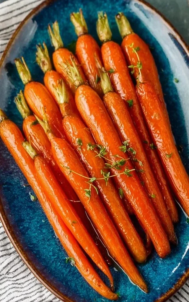 Three ingredient honey roasted carrots recipe on a serving plate