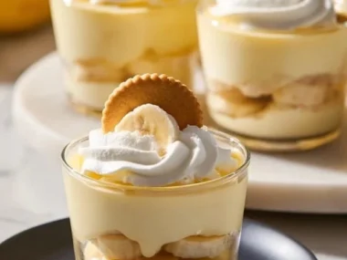 Delicious banana pudding cups served in clear dessert cups with a spoon