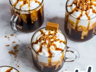 Delicious homemade butterscotch coffee in a cup garnished with whipped cream