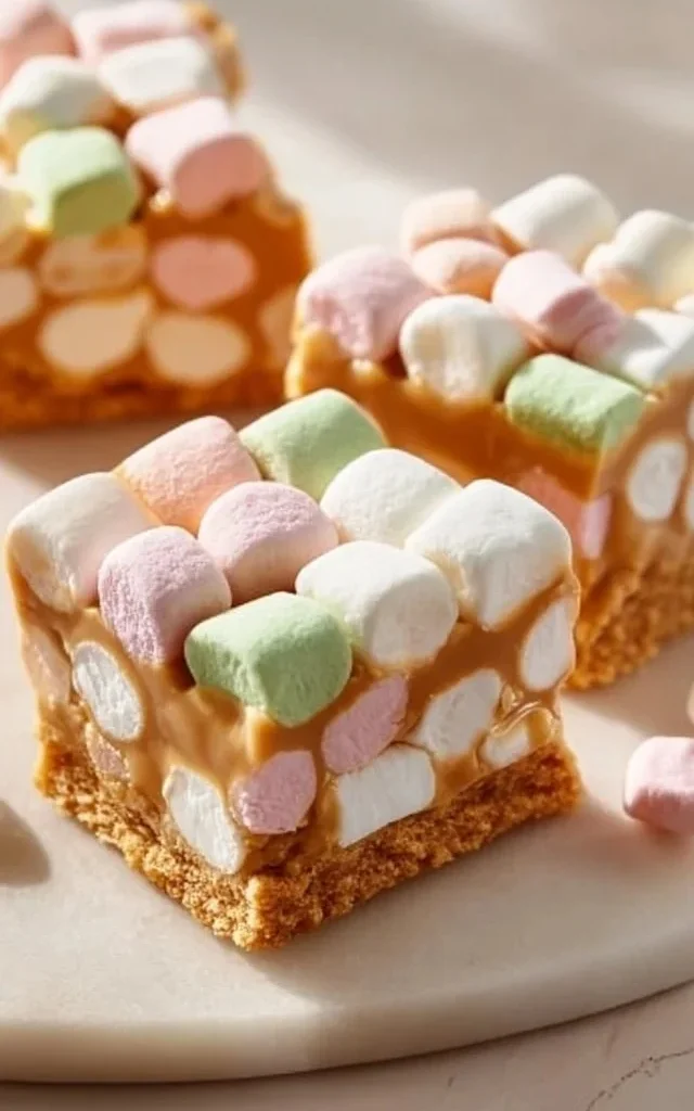 Butterscotch marshmallow squares with a crispy topping and gooey center