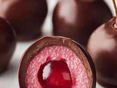 Delicious chocolate-dipped cherries on a white plate