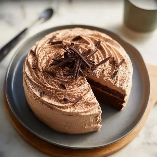 Delicious Chocolate Espresso Cake topped with chocolate ganache and coffee beans