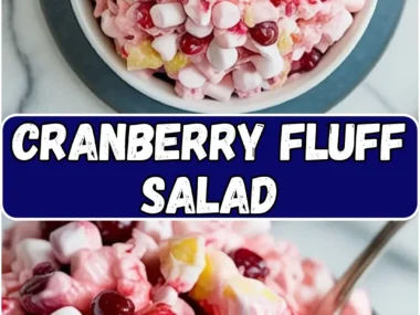 Bowl of delicious Cranberry Fluff Salad with whipped cream and cranberries