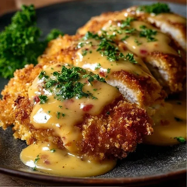 Crispy sesame chicken dish with sesame seeds garnished on top.