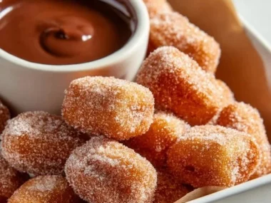 Fluffy air fryer churro bites dusted with cinnamon sugar
