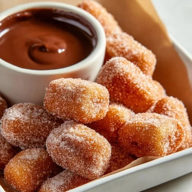 Fluffy air fryer churro bites dusted with cinnamon sugar