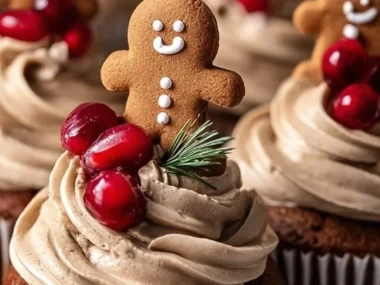 Gingerbread cupcakes with cinnamon buttercream and pomegranate topping