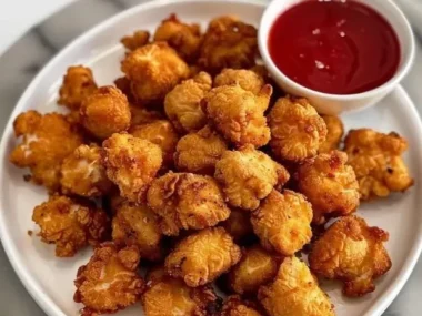 Crispy homemade popcorn chicken served with dipping sauce