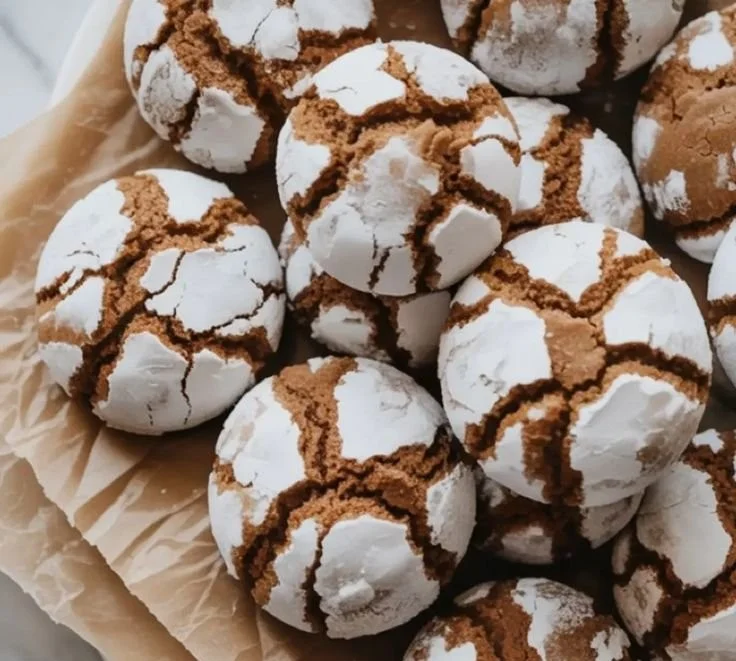 Freshly baked molasses crinkle cookies with a golden-brown top