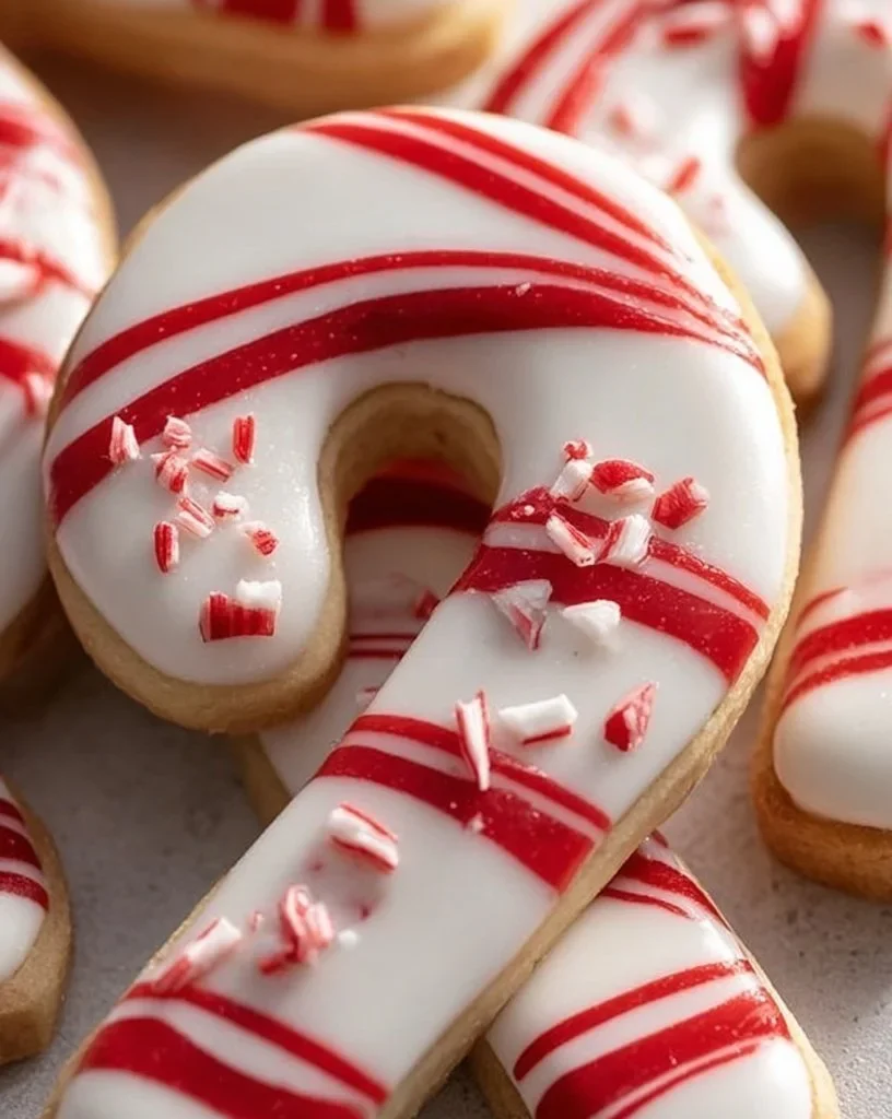 Delicious Peppermint Candy Cane Biscuits decorated with crushed candy canes.