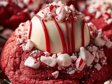 A batch of peppermint red velvet blossoms decorated with festive icing.