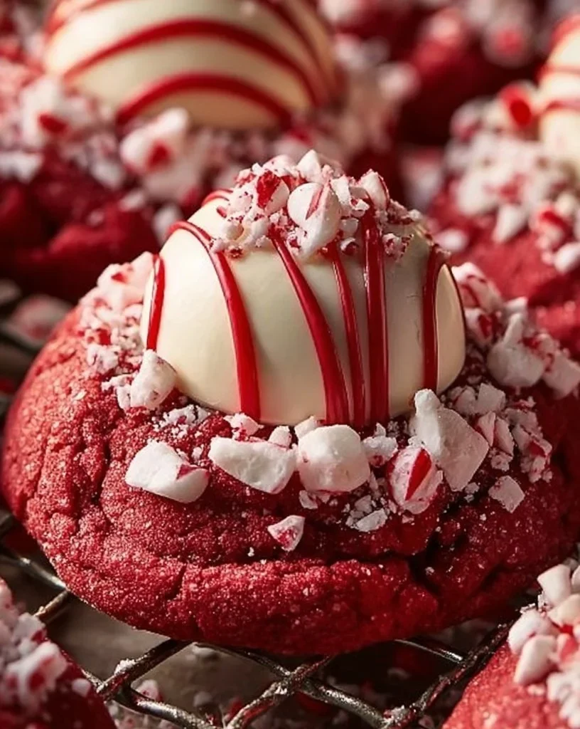 A batch of peppermint red velvet blossoms decorated with festive icing.
