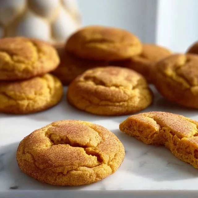 Delicious Pumpkin Snickerdoodles filled with cream cheese center on a plate