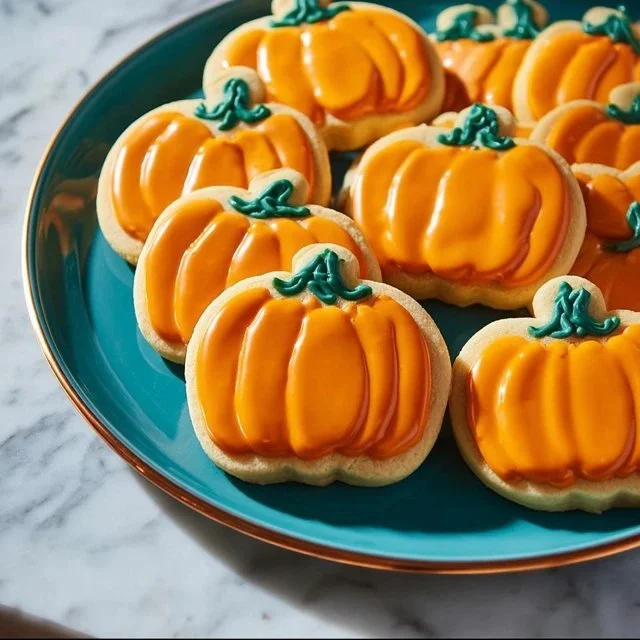 Soft and spiced pumpkin sugar cookies decorated for fall
