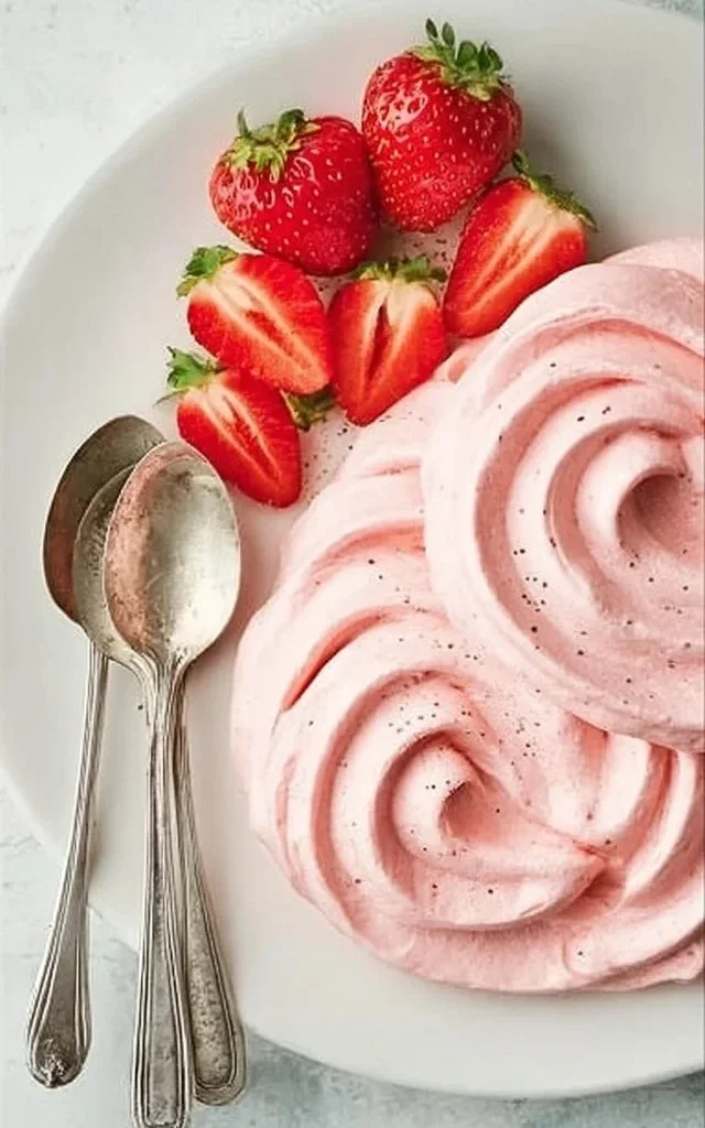 Delicious strawberry buttercream frosting on a cake