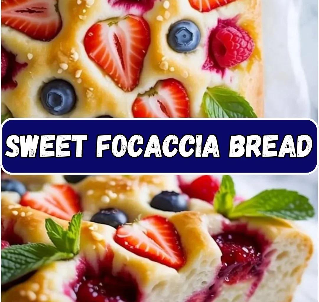 Freshly baked sweet focaccia bread topped with seasonal fruits