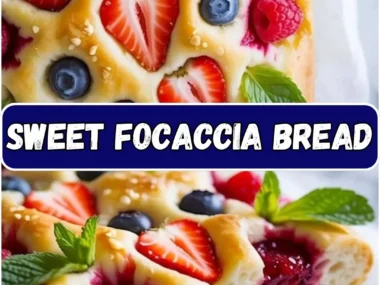 Freshly baked sweet focaccia bread topped with seasonal fruits