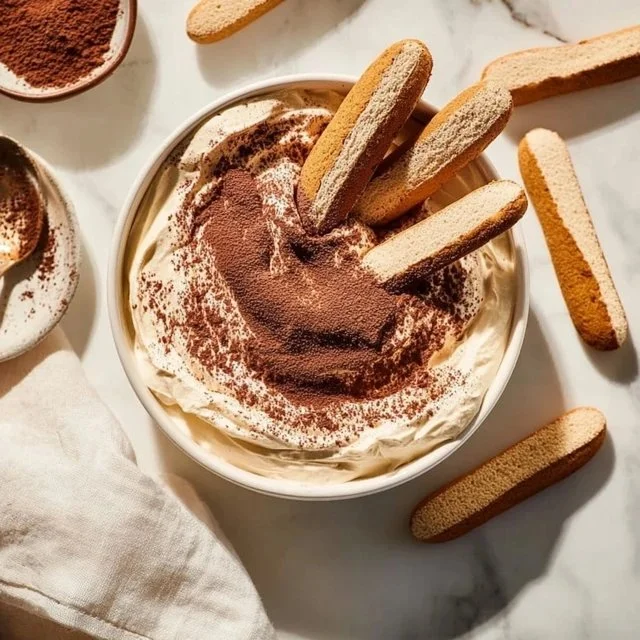 Delicious homemade tiramisu dip served with cookies.