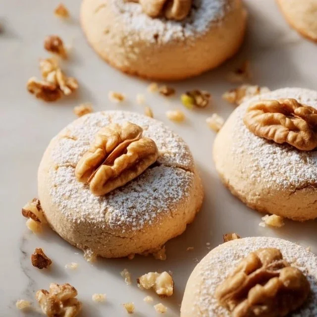Freshly baked walnut cookies on a cooling rack