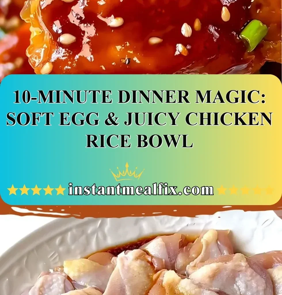 Juicy chicken rice bowl topped with a soft egg, perfect for a quick dinner.