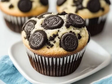 Delicious homemade bakery-style Oreo muffins on a cooling rack