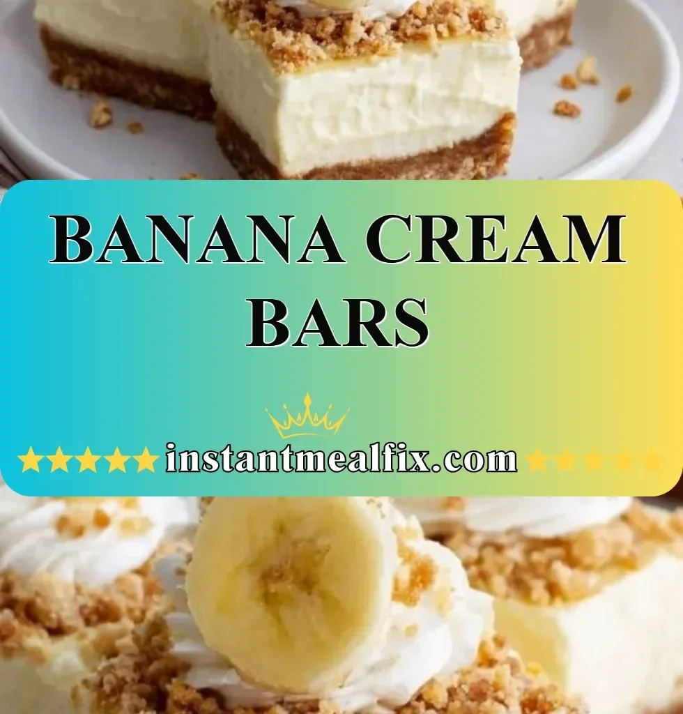 Delicious banana cream bars topped with whipped cream and fresh bananas