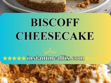 Delicious Biscoff Cheesecake topped with caramel drizzle and Biscoff cookie crumbs
