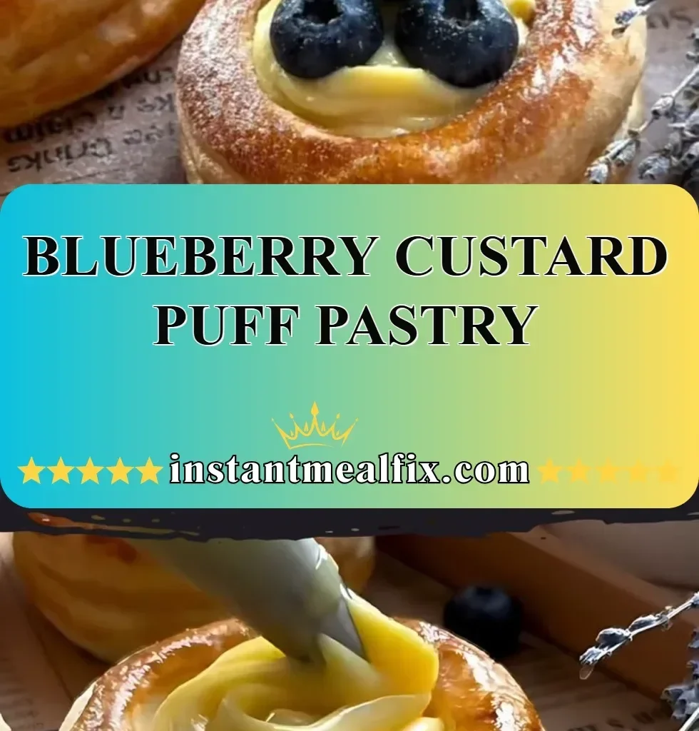 Delicious blueberry custard puff pastry topped with fresh blueberries