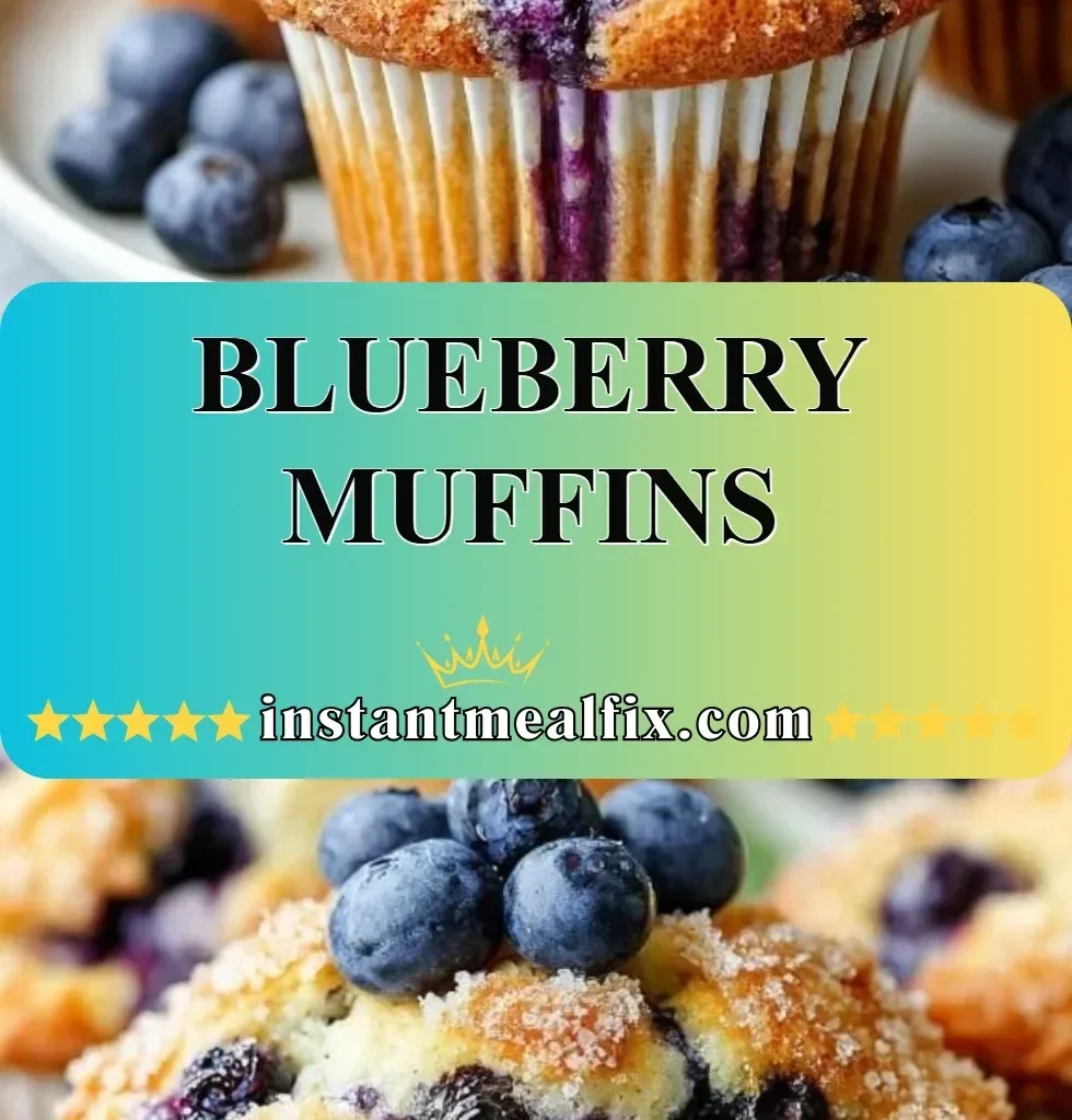 Freshly baked blueberry muffins on a rustic wooden table