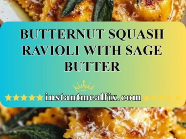 Butternut squash ravioli topped with sage butter sauce.