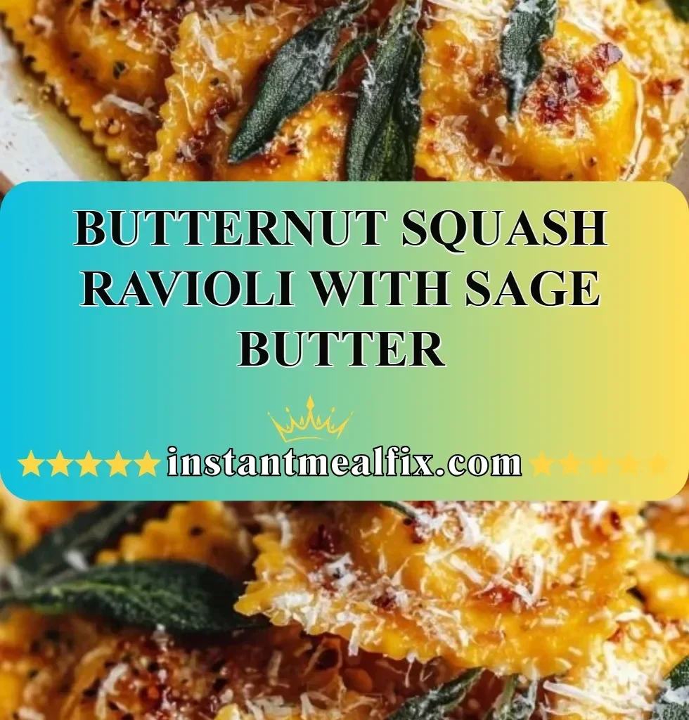 Butternut squash ravioli topped with sage butter sauce.