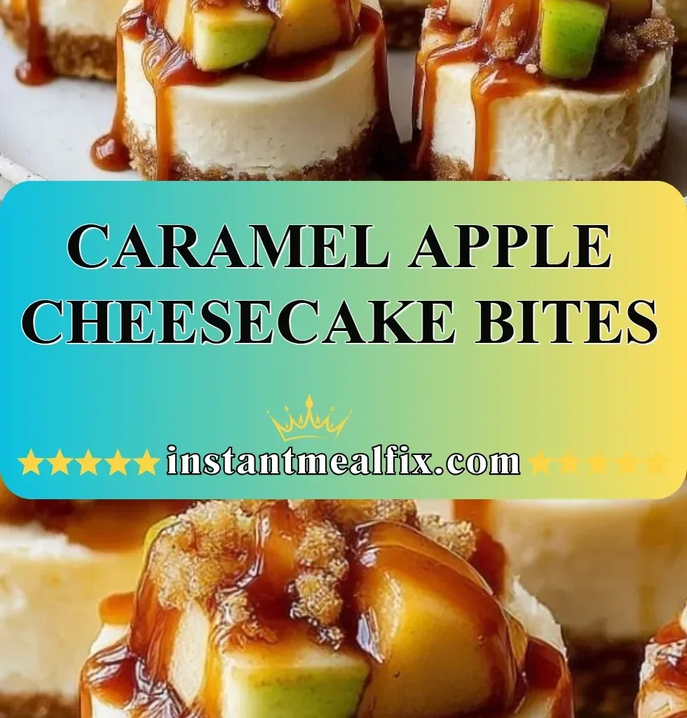 Delicious Caramel Apple Cheesecake Bites with caramel drizzle and apple slices