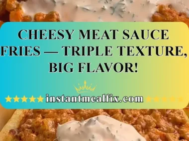 Cheesy meat sauce fries topped with melted cheese and savory sauce