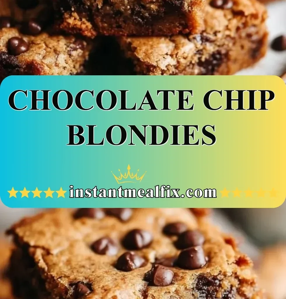 Delicious chocolate chip blondies with a golden crust and gooey chocolate chips