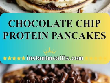 Stack of chocolate chip protein pancakes on a plate