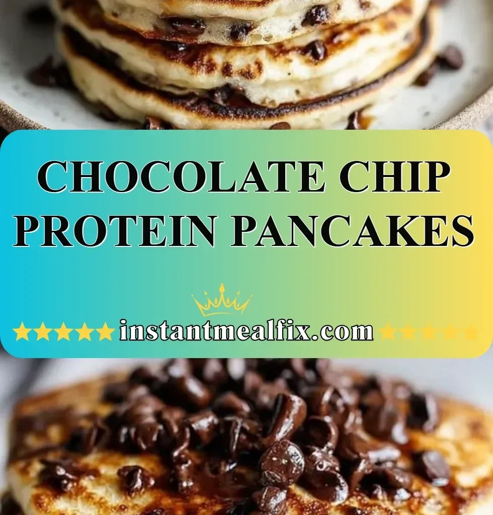 Stack of chocolate chip protein pancakes on a plate