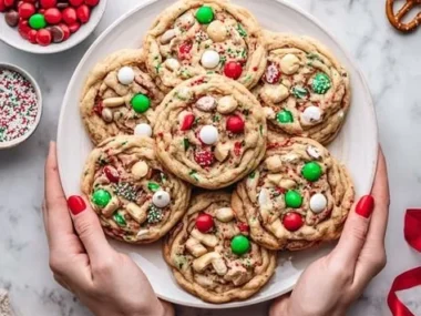 Delicious Christmas Kitchen Sink Cookies with festive ingredients